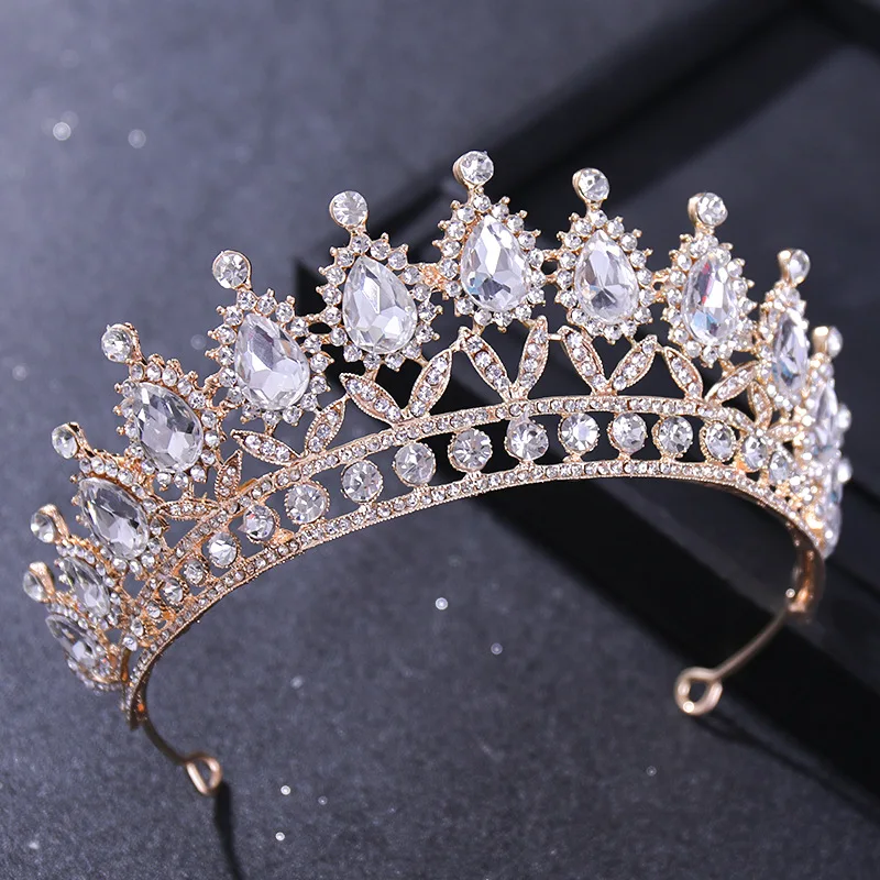 DIEZI New Baroque Korean Gold Color Crown Hair Accessories Luxury Crystal Tiara For Women Wedding Headdress Bridal Hair Jewelry