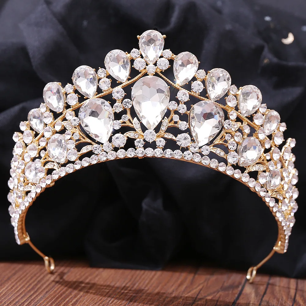 DIEZI New Baroque Korean Gold Color Crown Hair Accessories Luxury Crystal Tiara For Women Wedding Headdress Bridal Hair Jewelry