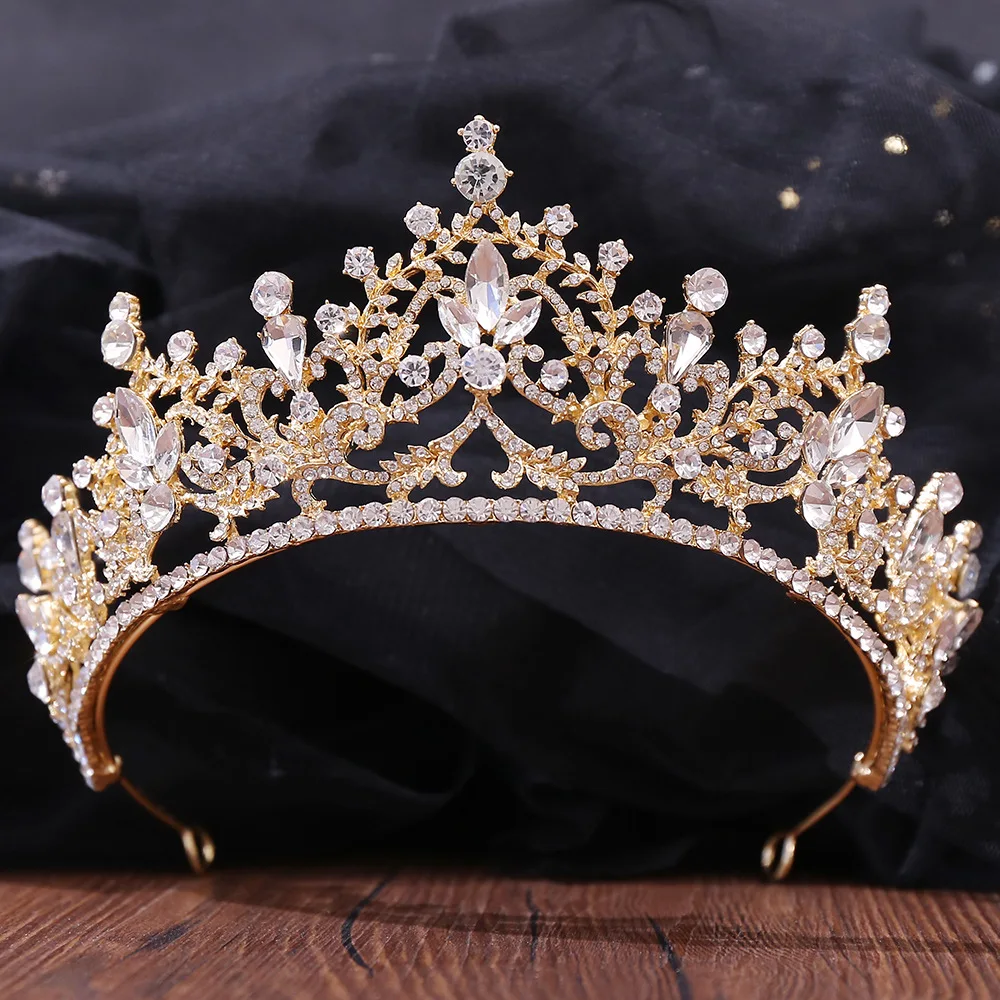 DIEZI New Baroque Korean Gold Color Crown Hair Accessories Luxury Crystal Tiara For Women Wedding Headdress Bridal Hair Jewelry