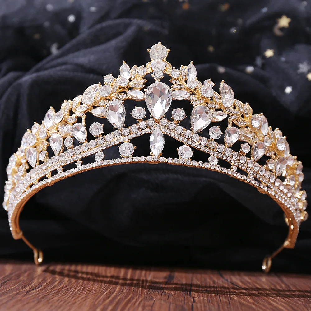 DIEZI New Baroque Korean Gold Color Crown Hair Accessories Luxury Crystal Tiara For Women Wedding Headdress Bridal Hair Jewelry