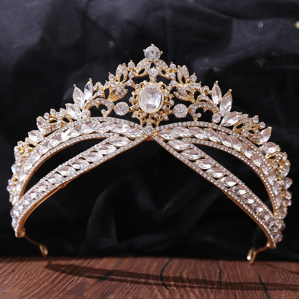 DIEZI New Baroque Korean Gold Color Crown Hair Accessories Luxury Crystal Tiara For Women Wedding Headdress Bridal Hair Jewelry