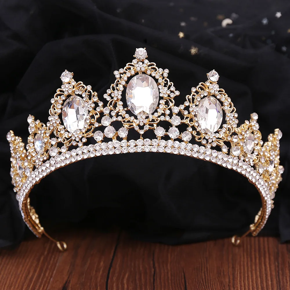 DIEZI New Baroque Korean Gold Color Crown Hair Accessories Luxury Crystal Tiara For Women Wedding Headdress Bridal Hair Jewelry
