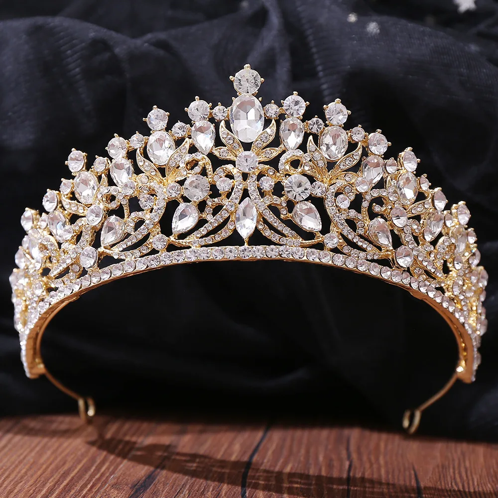 DIEZI New Baroque Korean Gold Color Crown Hair Accessories Luxury Crystal Tiara For Women Wedding Headdress Bridal Hair Jewelry