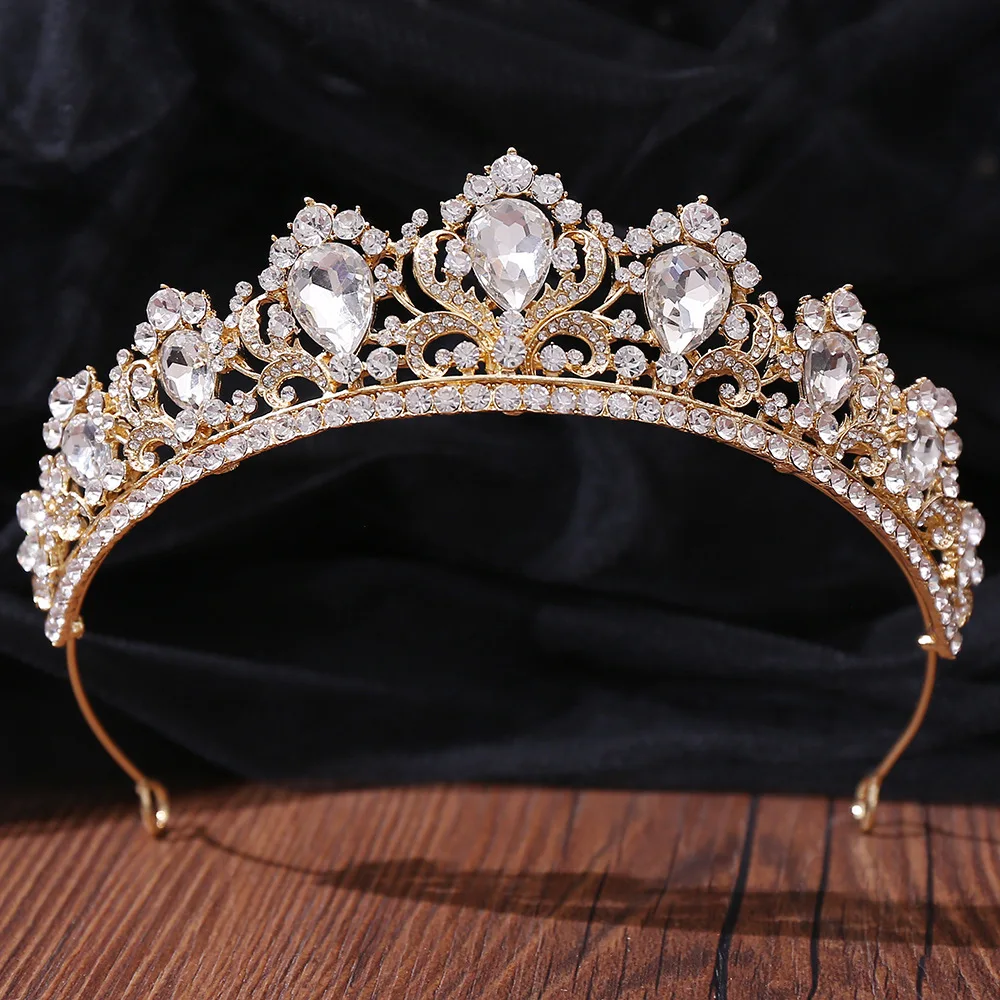 DIEZI New Baroque Korean Gold Color Crown Hair Accessories Luxury Crystal Tiara For Women Wedding Headdress Bridal Hair Jewelry