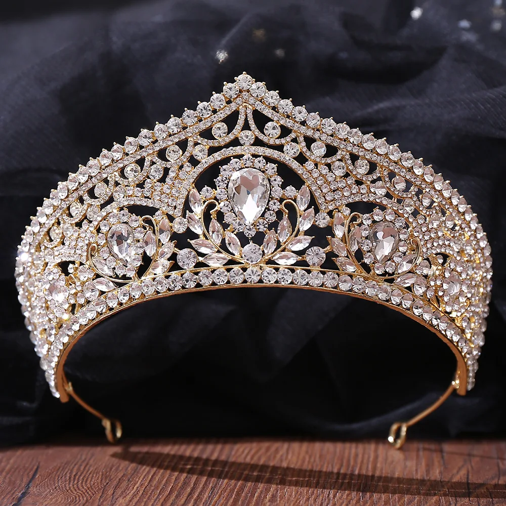 DIEZI New Baroque Korean Gold Color Crown Hair Accessories Luxury Crystal Tiara For Women Wedding Headdress Bridal Hair Jewelry