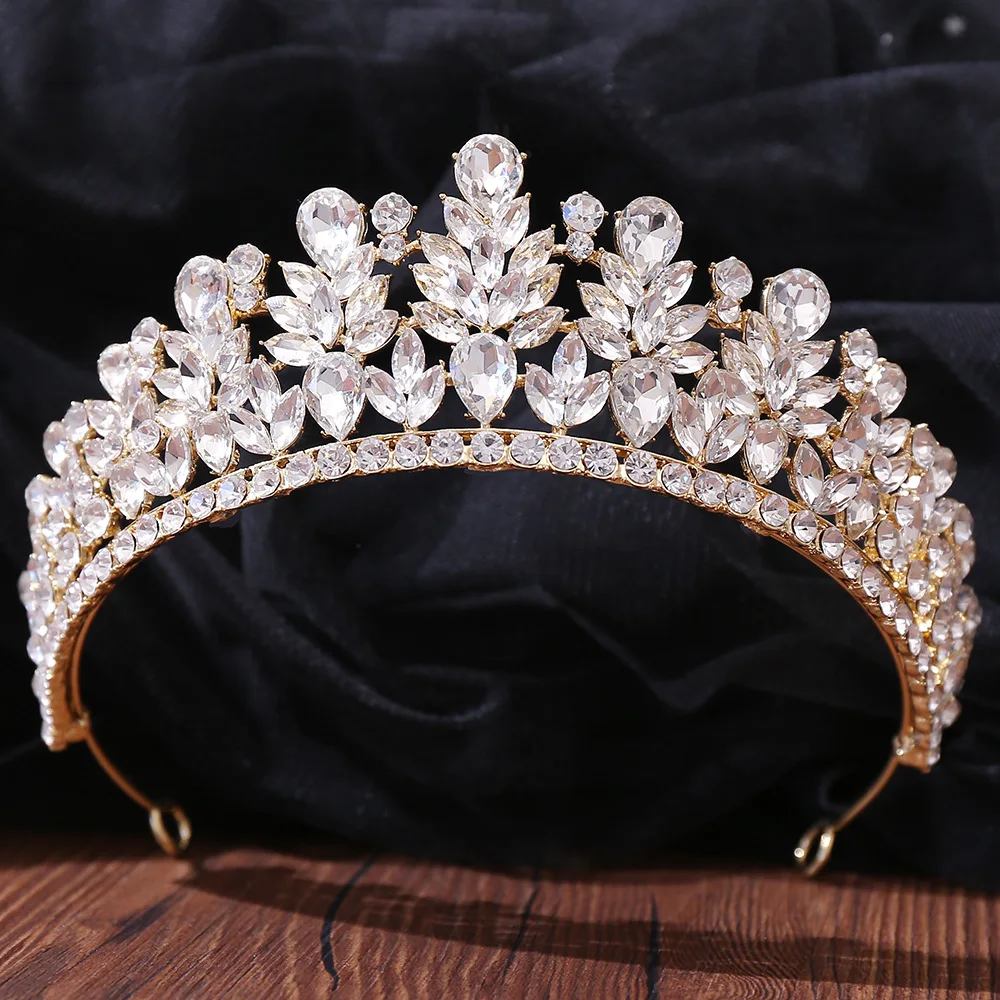 DIEZI New Baroque Korean Gold Color Crown Hair Accessories Luxury Crystal Tiara For Women Wedding Headdress Bridal Hair Jewelry