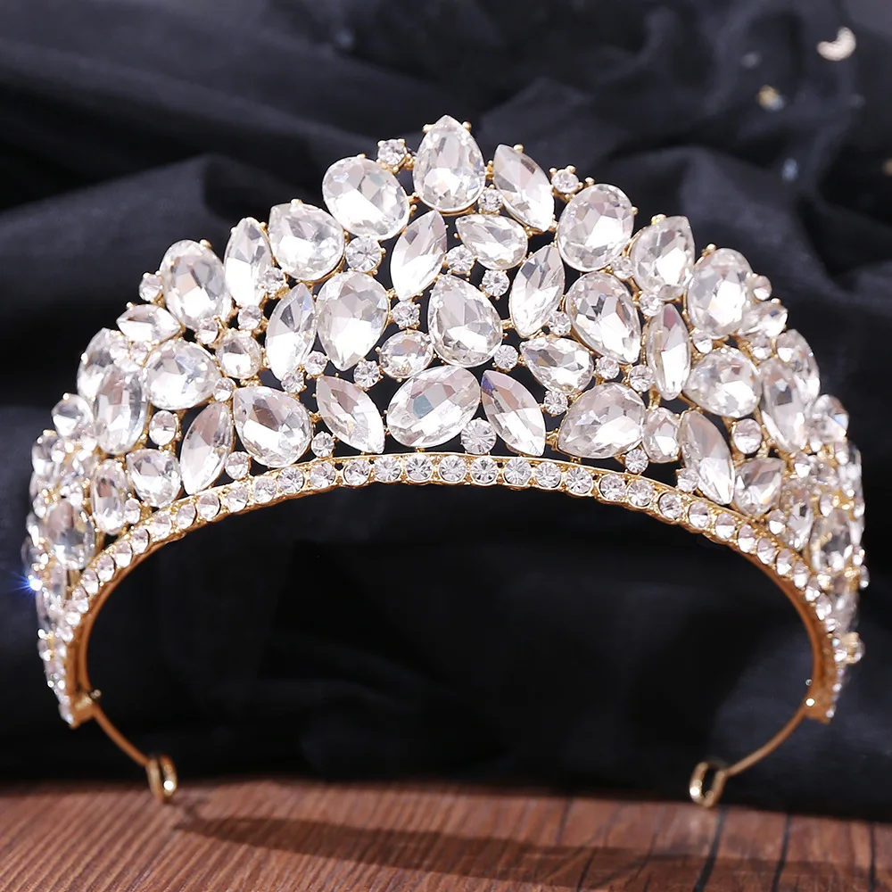 DIEZI New Baroque Korean Gold Color Crown Hair Accessories Luxury Crystal Tiara For Women Wedding Headdress Bridal Hair Jewelry