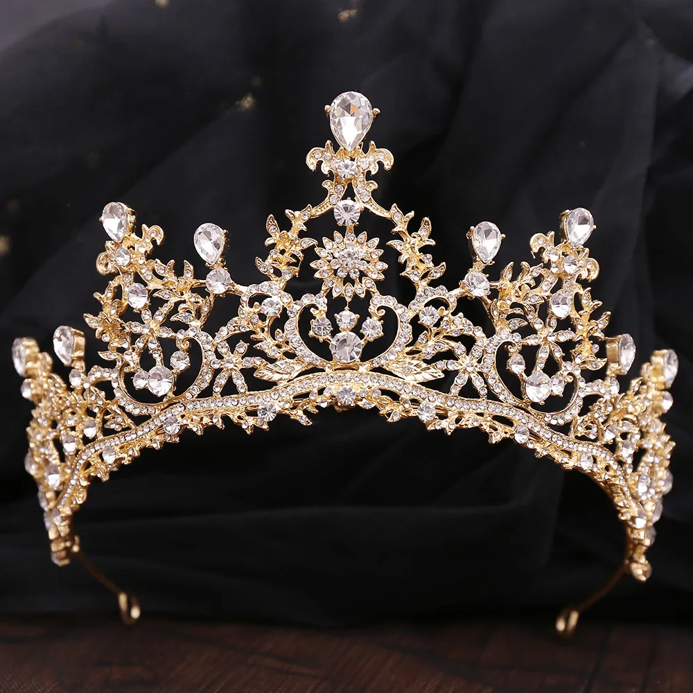 DIEZI New Baroque Korean Gold Color Crown Hair Accessories Luxury Crystal Tiara For Women Wedding Headdress Bridal Hair Jewelry