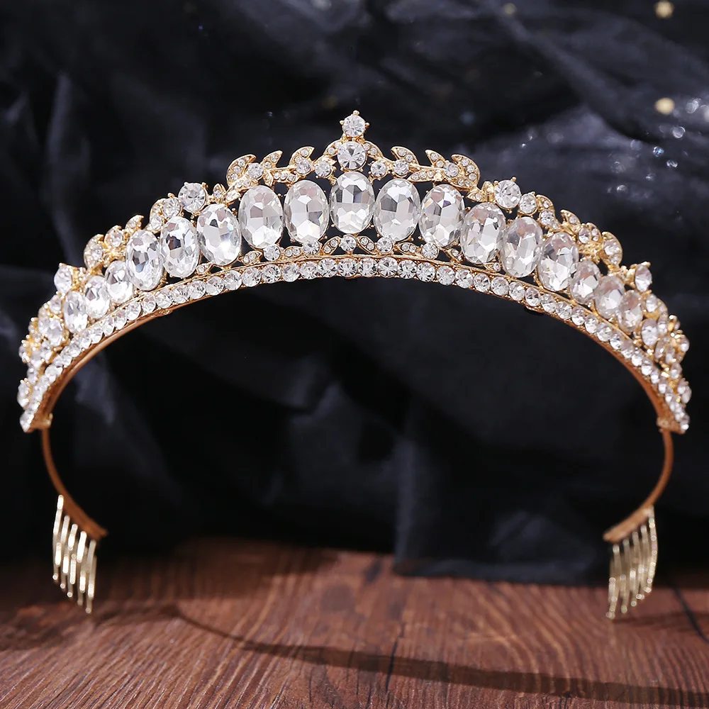 DIEZI New Baroque Korean Gold Color Crown Hair Accessories Luxury Crystal Tiara For Women Wedding Headdress Bridal Hair Jewelry