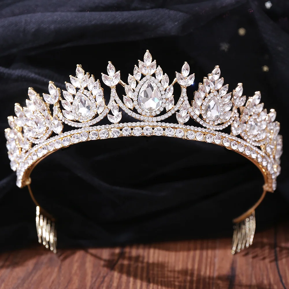 DIEZI New Baroque Korean Gold Color Crown Hair Accessories Luxury Crystal Tiara For Women Wedding Headdress Bridal Hair Jewelry