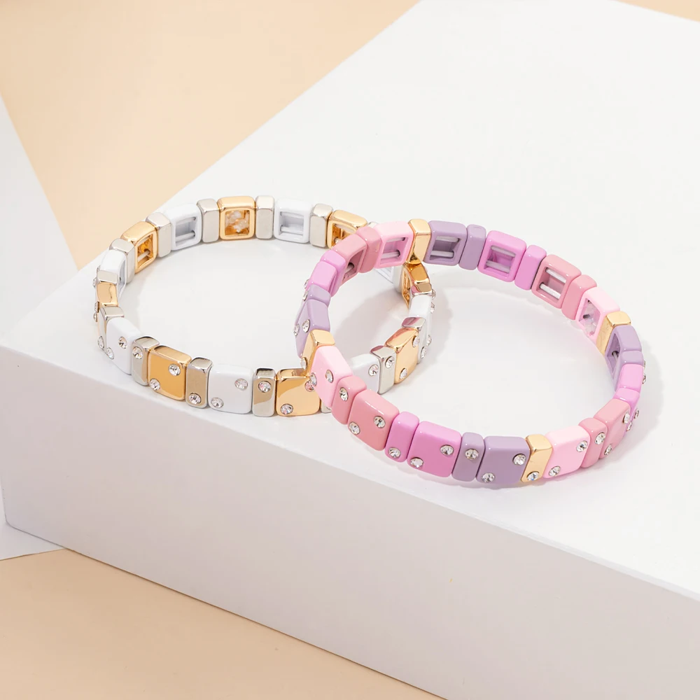 Enamel Bracelets For Women Inlaid Diamond Elastic Bangle Colorful Jewelry Gift