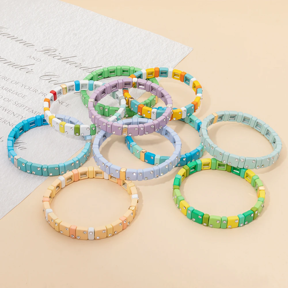 Enamel Bracelets For Women Inlaid Diamond Elastic Bangle Colorful Jewelry Gift