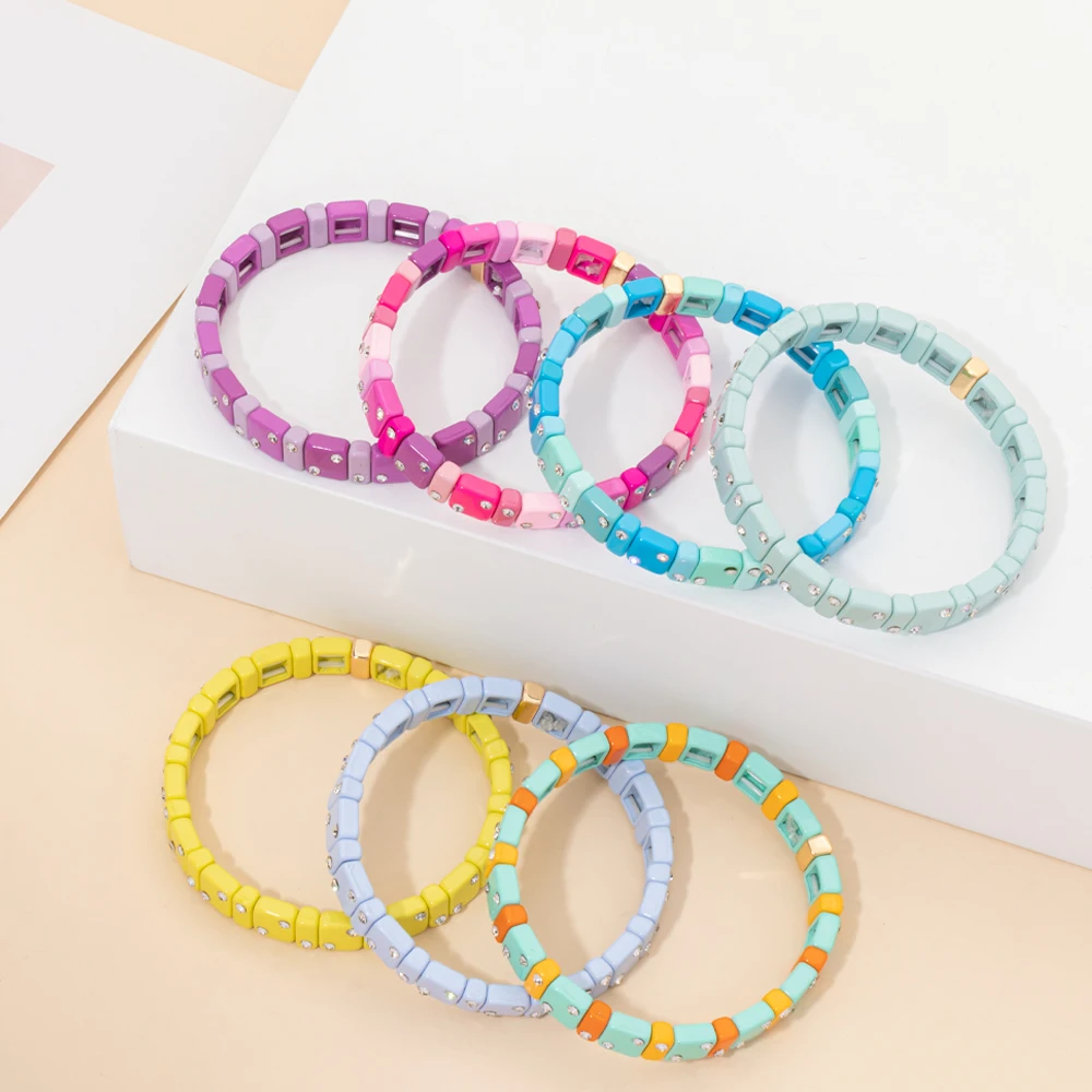 Enamel Bracelets For Women Inlaid Diamond Elastic Bangle Colorful Jewelry Gift