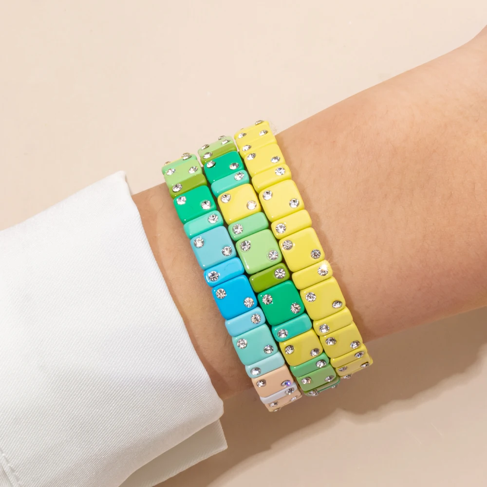 Enamel Bracelets For Women Inlaid Diamond Elastic Bangle Colorful Jewelry Gift