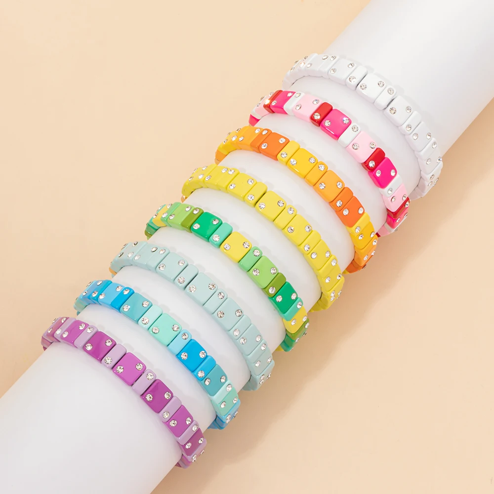 Enamel Bracelets For Women Inlaid Diamond Elastic Bangle Colorful Jewelry Gift