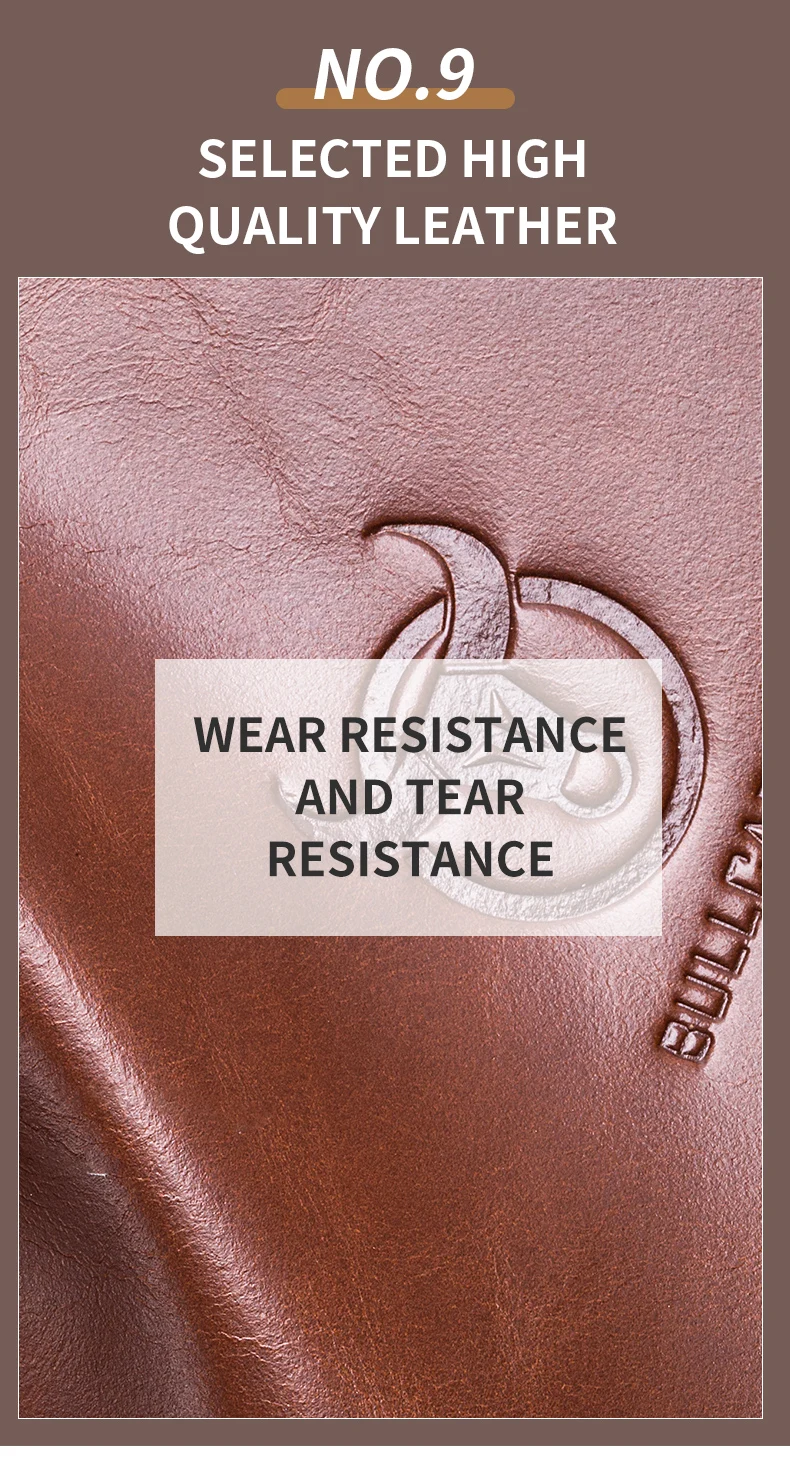 Bullcaptain retro RFID zipper with compartment men's wallet RFID credit card holder anti-theft leather mini men's wallet