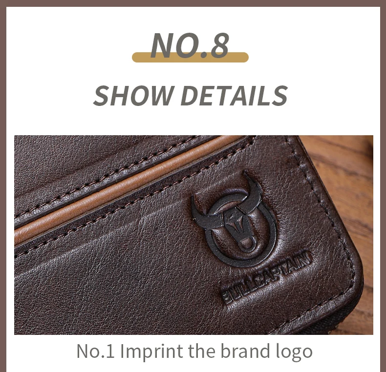 Bullcaptain retro RFID zipper with compartment men's wallet RFID credit card holder anti-theft leather mini men's wallet