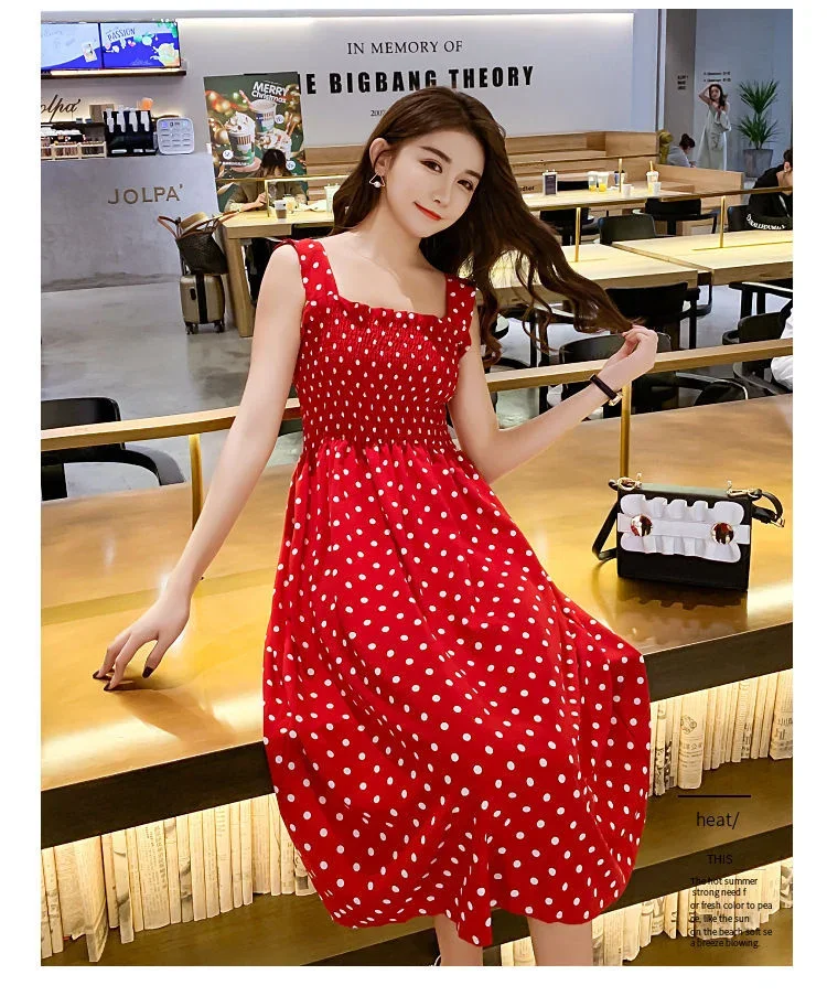 robe femme Summer Polka Dot Womens Dresses Elegant Square Neck Sleeveless Chiffon Long Dress Super Discount vestidos para mujer