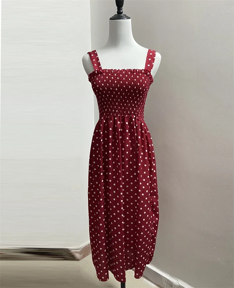 robe femme Summer Polka Dot Womens Dresses Elegant Square Neck Sleeveless Chiffon Long Dress Super Discount vestidos para mujer