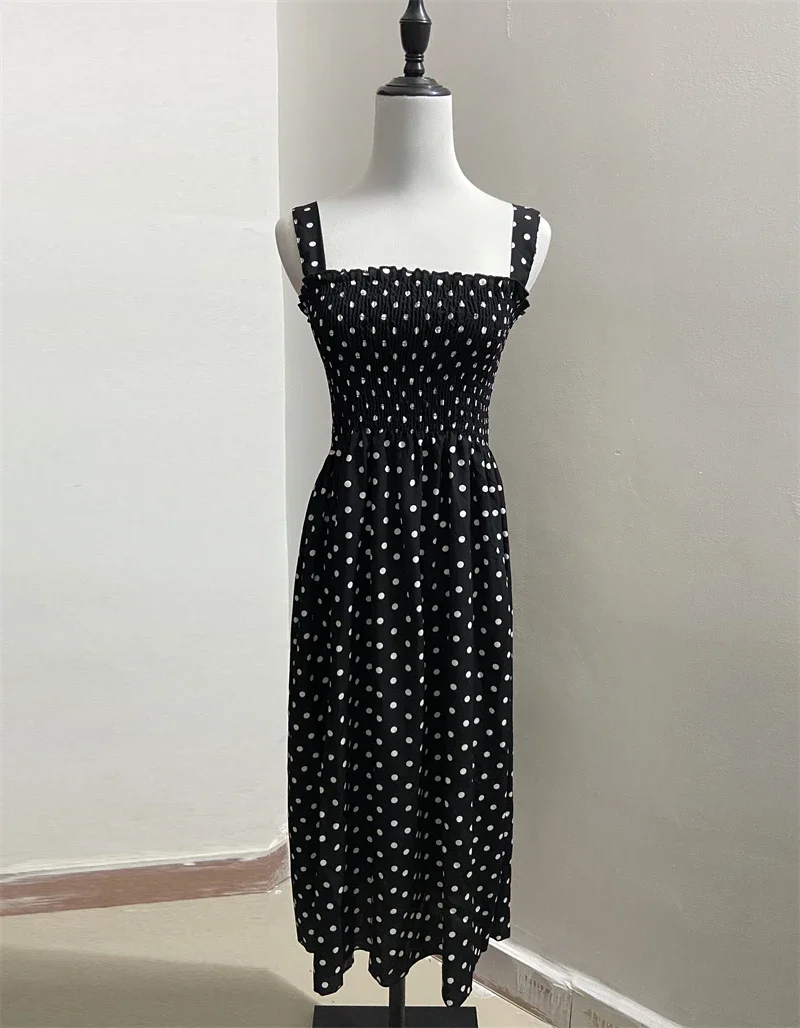 robe femme Summer Polka Dot Womens Dresses Elegant Square Neck Sleeveless Chiffon Long Dress Super Discount vestidos para mujer