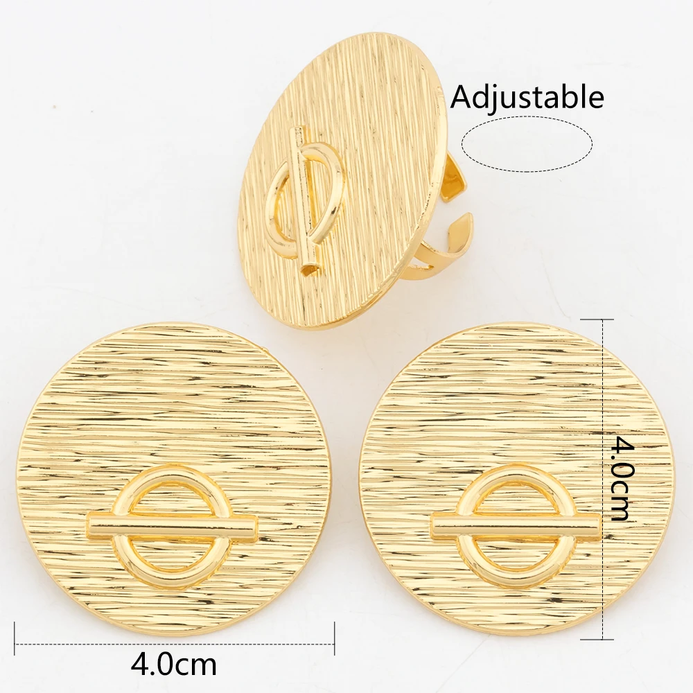 Gold Color Jewelry Set For Women Dubai Round Earrings Adjustable Ring Nigeria Bridal Jewelry Accessories Wedding Bracelet Party