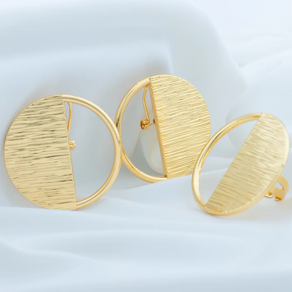 Gold Color Jewelry Set For Women Dubai Round Earrings Adjustable Ring Nigeria Bridal Jewelry Accessories Wedding Bracelet Party