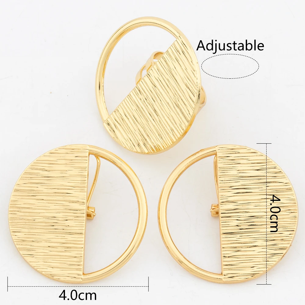 Gold Color Jewelry Set For Women Dubai Round Earrings Adjustable Ring Nigeria Bridal Jewelry Accessories Wedding Bracelet Party