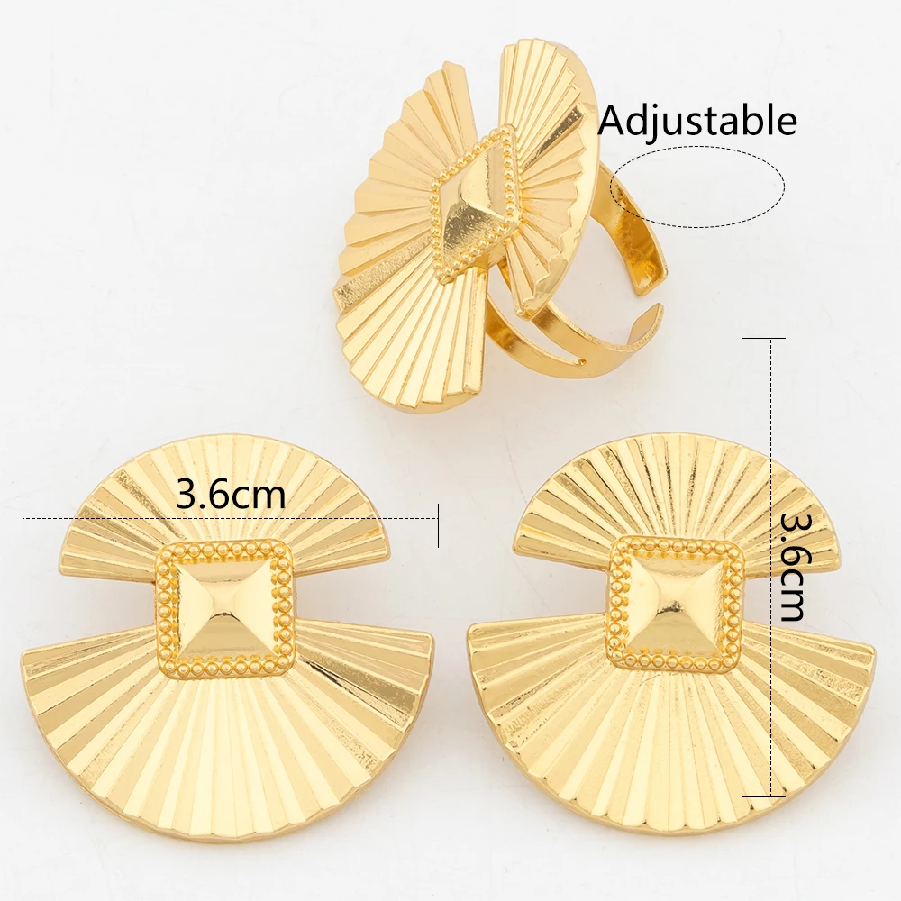 Gold Color Jewelry Set For Women Dubai Round Earrings Adjustable Ring Nigeria Bridal Jewelry Accessories Wedding Bracelet Party