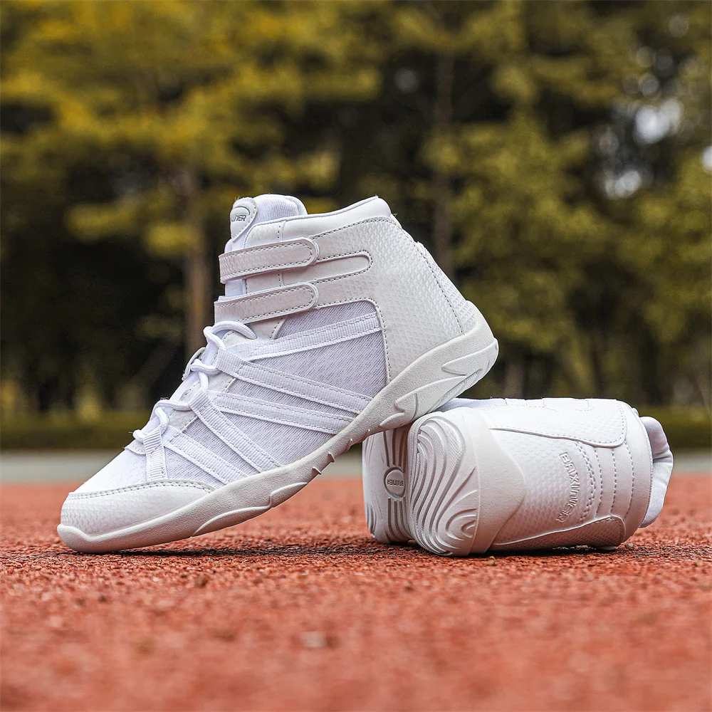 BAXINIER Girls White High Top Cheerleading Shoes Lightweight Youth Cheer Competition Sneakers Training Dance Tennis Shoes
