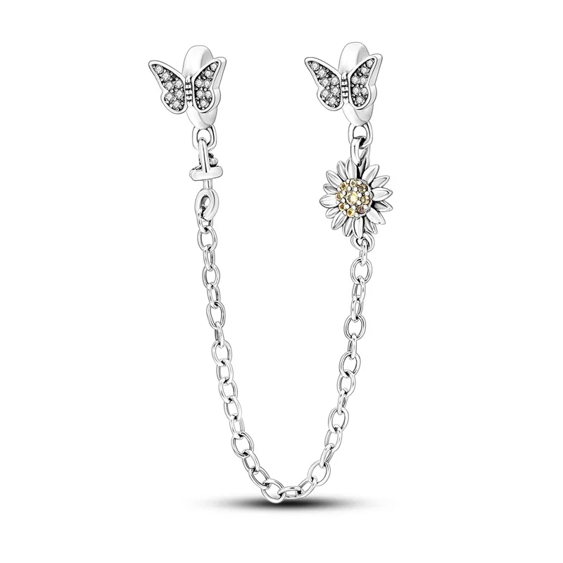 2024 New Hot Genuine 925 Sterling Silver Star Moon Sunflower Safety Chain Spacer Bead Charm for Brand Original Bracelet DIY