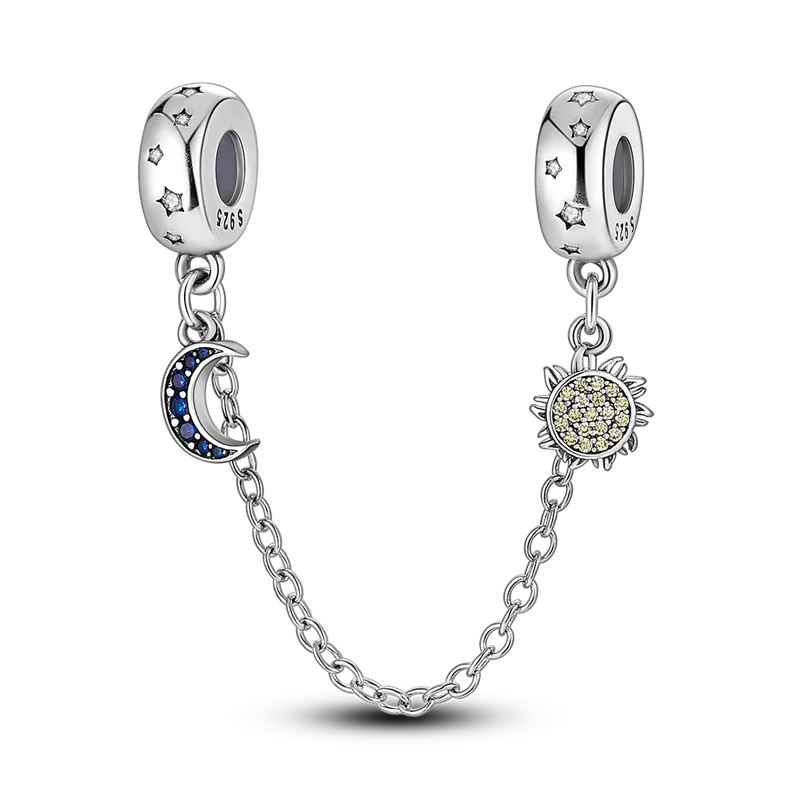 2024 New Hot Genuine 925 Sterling Silver Star Moon Sunflower Safety Chain Spacer Bead Charm for Brand Original Bracelet DIY