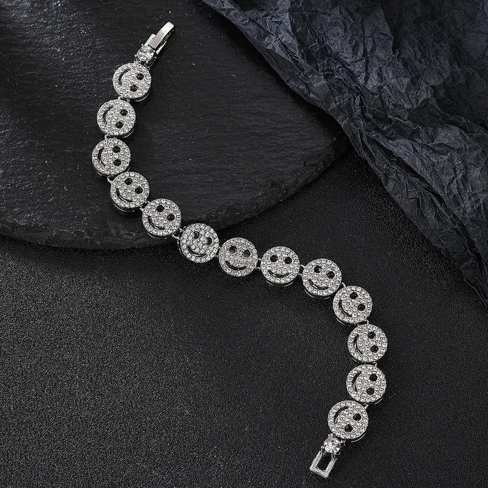 Men Hip Hop Round Smiley Tennis Chain Necklace HipHop Iced Out Bling 12mm Crystal Bracelet Necklaces Suit Fashion Charm Jewelry