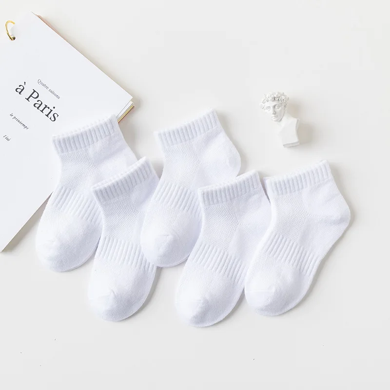 Summer White Mesh Children Cotton Socks Boys Girls Sports Socks Spring Baby Skin-friendly Cotton Socks 5Pairs