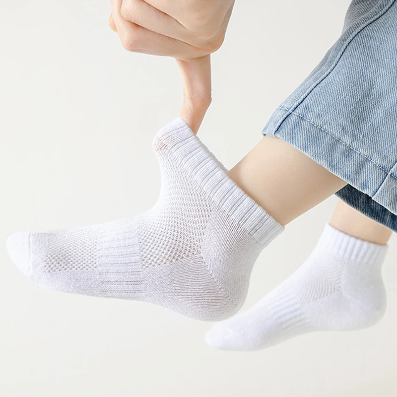 Summer White Mesh Children Cotton Socks Boys Girls Sports Socks Spring Baby Skin-friendly Cotton Socks 5Pairs