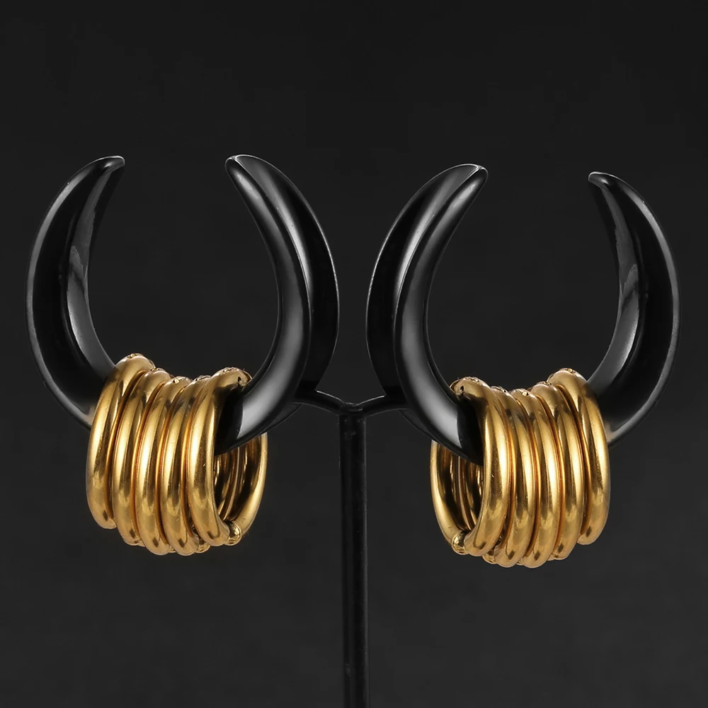Twolobes 2PCS 316 Stainless Steel Ear Saddles with Loops Expander Piercing Women Men Body Jewelry Tunnels Stretcher