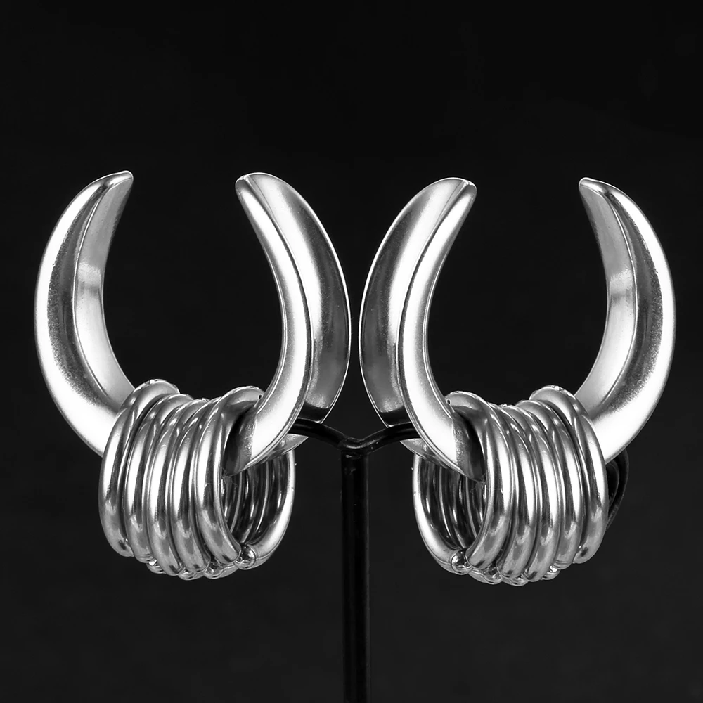 Twolobes 2PCS 316 Stainless Steel Ear Saddles with Loops Expander Piercing Women Men Body Jewelry Tunnels Stretcher
