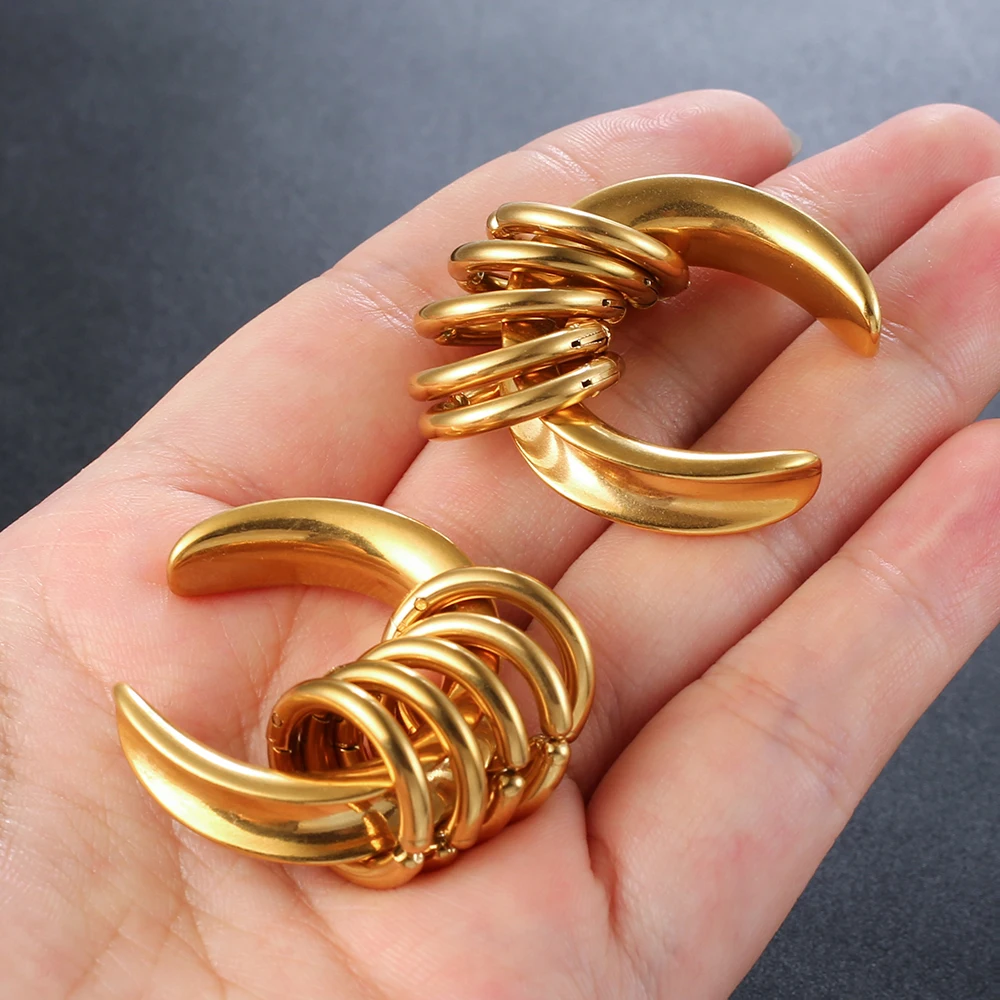 Twolobes 2PCS 316 Stainless Steel Ear Saddles with Loops Expander Piercing Women Men Body Jewelry Tunnels Stretcher