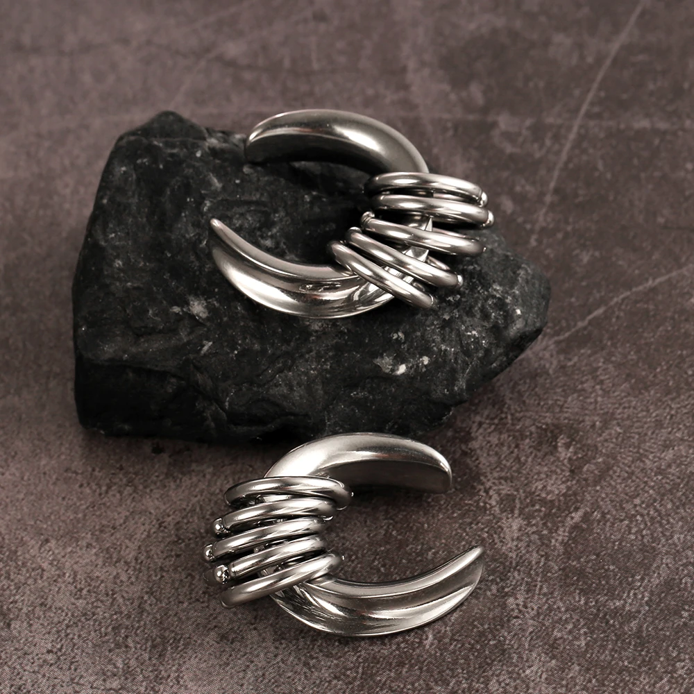 Twolobes 2PCS 316 Stainless Steel Ear Saddles with Loops Expander Piercing Women Men Body Jewelry Tunnels Stretcher