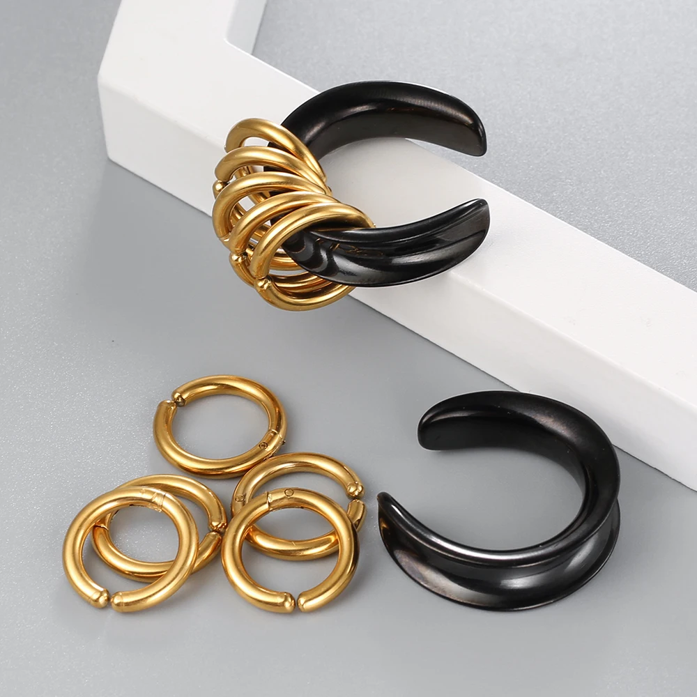 Twolobes 2PCS 316 Stainless Steel Ear Saddles with Loops Expander Piercing Women Men Body Jewelry Tunnels Stretcher