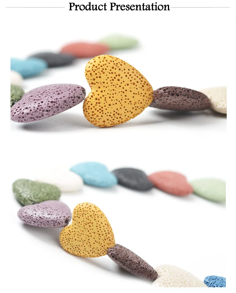 20MM Natural Lava Colorful Heart Shaped Volcanic Stone Spacer Beads Charming Loose Beads DIY Earrings Necklace Jewelry