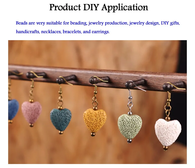 20MM Natural Lava Colorful Heart Shaped Volcanic Stone Spacer Beads Charming Loose Beads DIY Earrings Necklace Jewelry