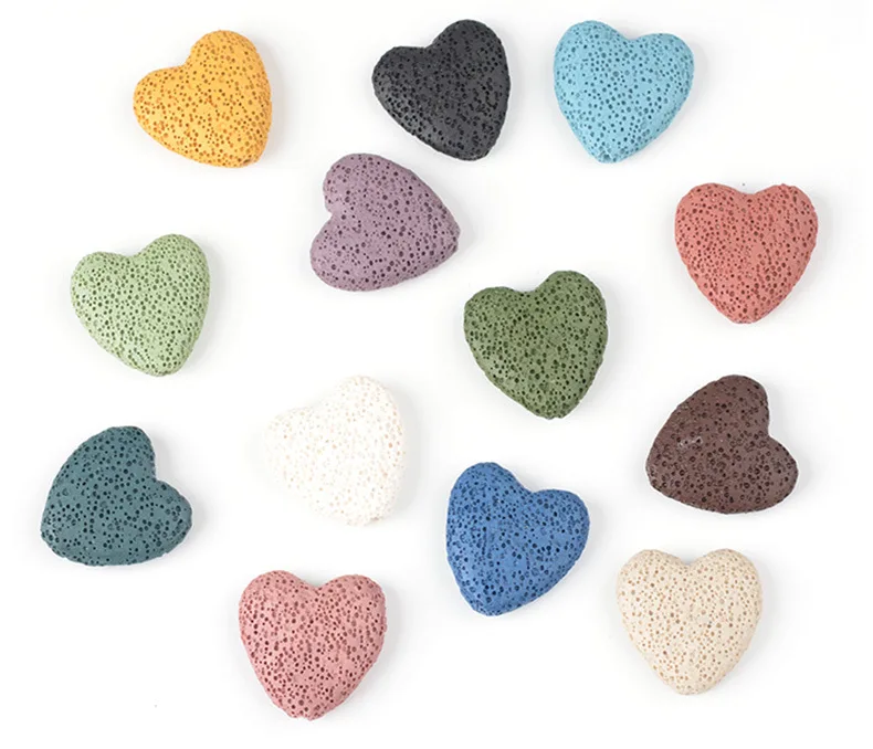20MM Natural Lava Colorful Heart Shaped Volcanic Stone Spacer Beads Charming Loose Beads DIY Earrings Necklace Jewelry