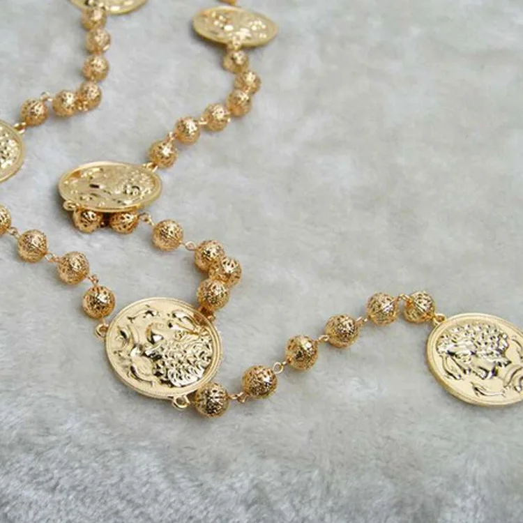 Trendy Baroque Style Metal Head Pendant Necklace for Women Party Wedding Jewelry
