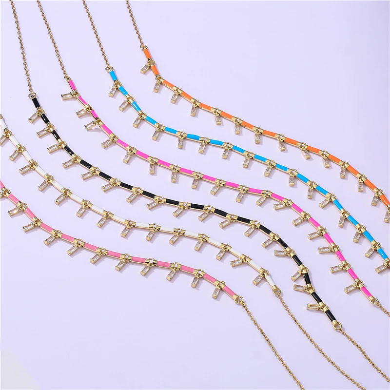 18K Gold Plated Brass Star CZ Necklace Enamel Drop Glaze Colorful Choker Adjustable Stackable Women's Jewelry Gift