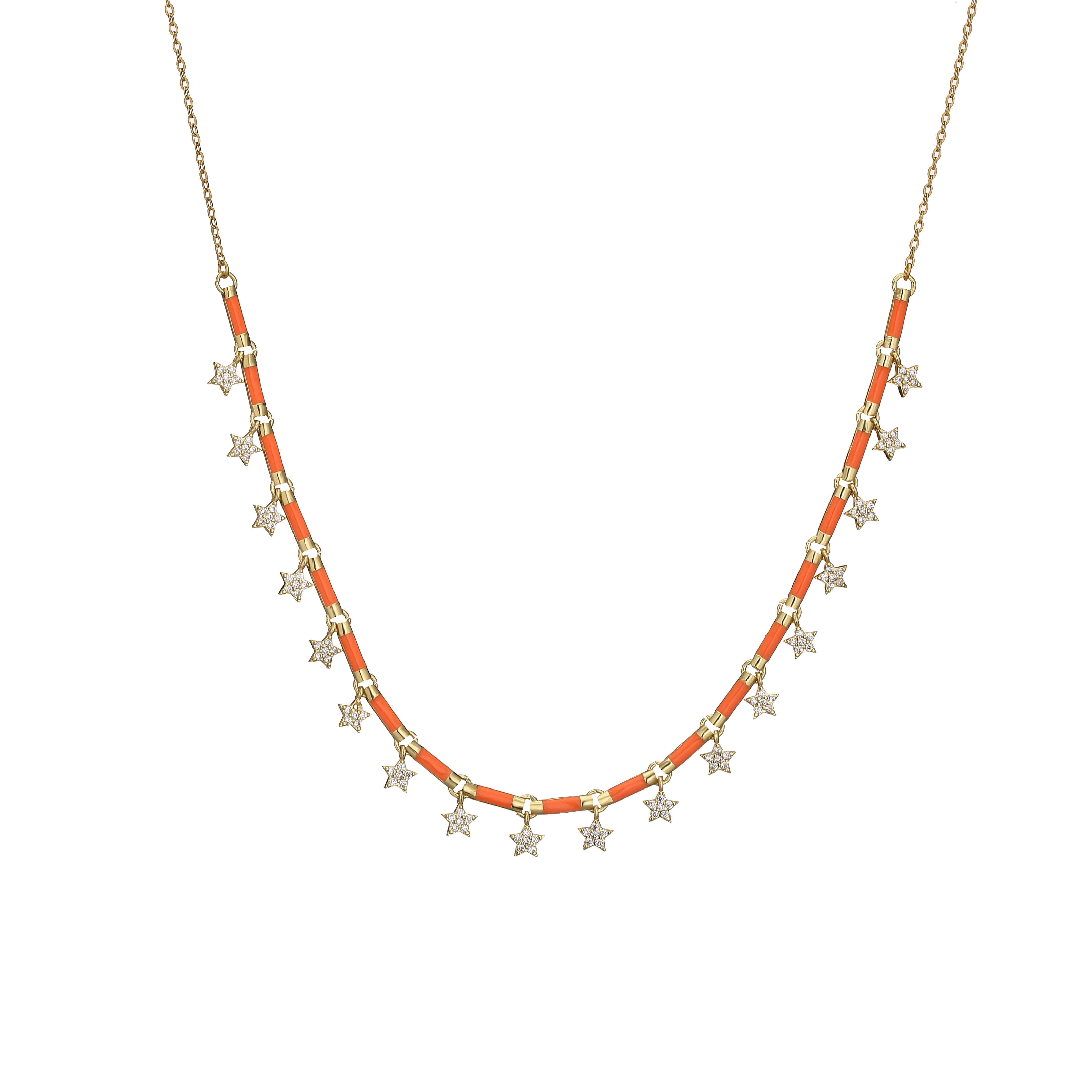 18K Gold Plated Brass Star CZ Necklace Enamel Drop Glaze Colorful Choker Adjustable Stackable Women's Jewelry Gift