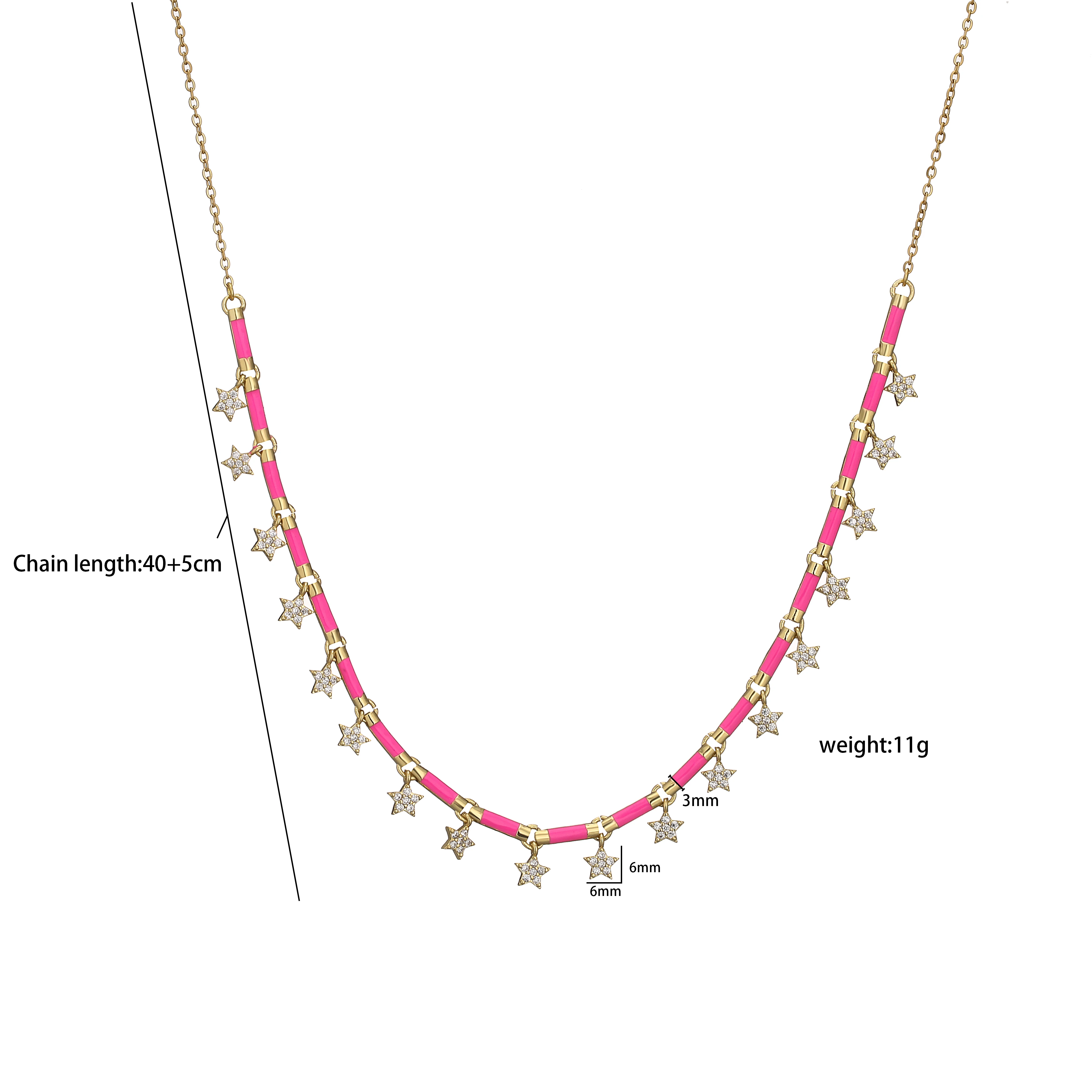 18K Gold Plated Brass Star CZ Necklace Enamel Drop Glaze Colorful Choker Adjustable Stackable Women's Jewelry Gift