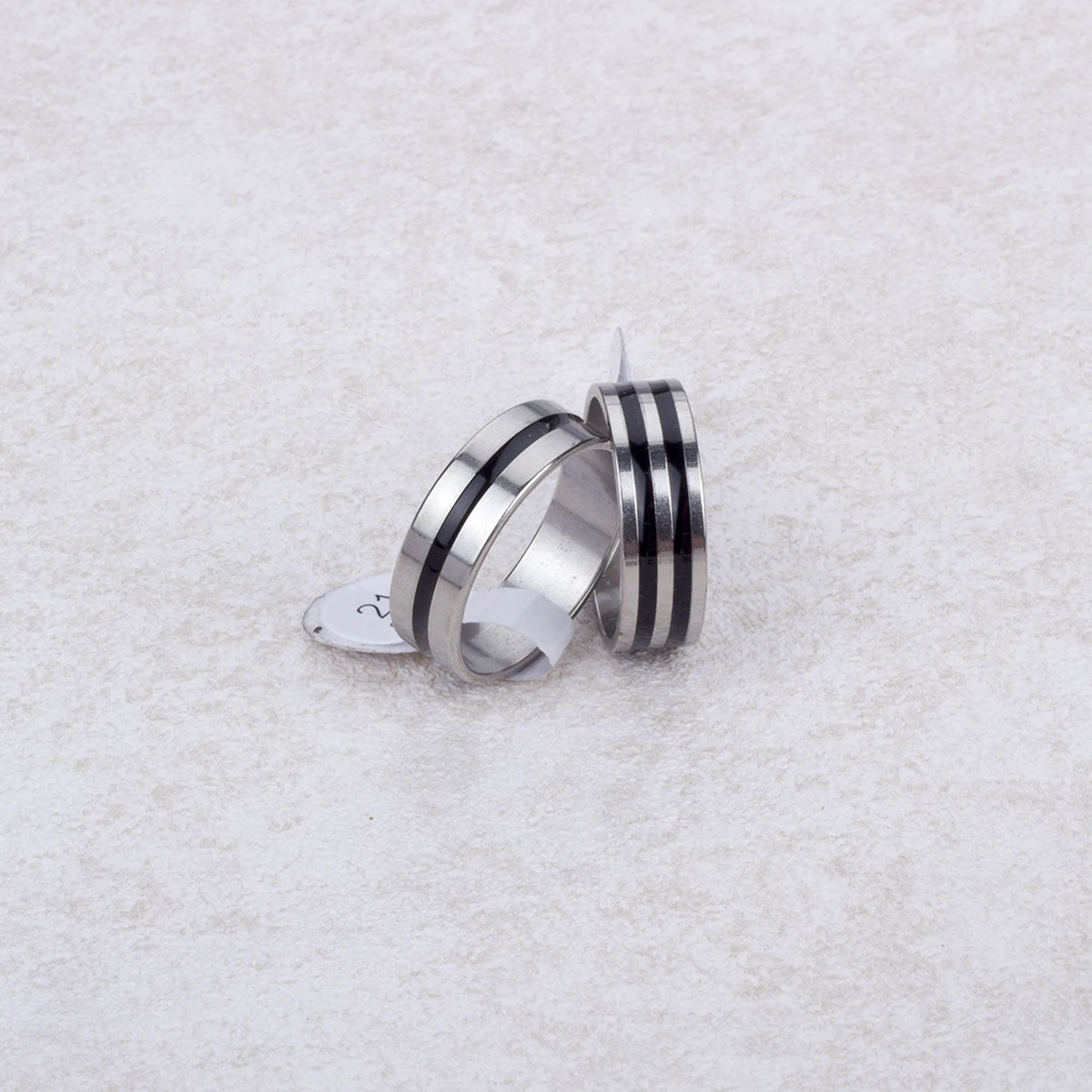 Hot 50/100Pcs Mixed Stainless Steel Black Stripe Rings Wholesale Bulk Men Women Wedding Ring Jewelry Gifts17-21mm Lots