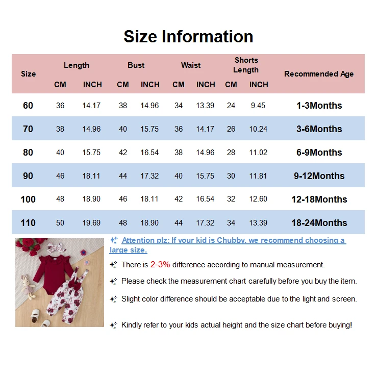 0-18Months Baby Girl Clothes Set Red Color Long Sleevs Bodysuit + Flower Strap Pants 2PCS Infant Girl New Years Clothing Suit
