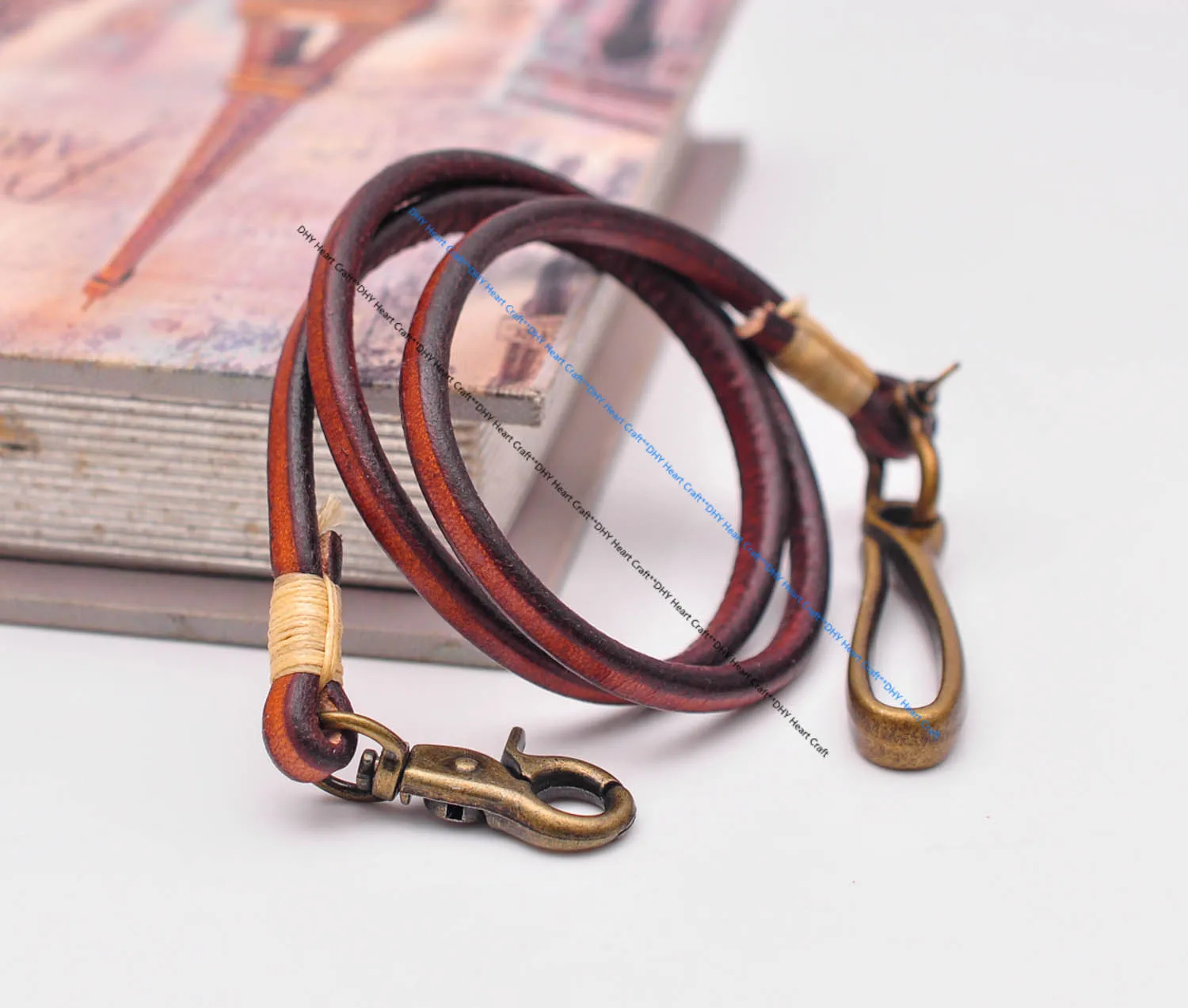 30" Retro Brown Handmade Long Punk Biker Motocycle Trucker 7*5mm Thick Plain Leather Keychain Jean Wallet Chain With Brass Hook