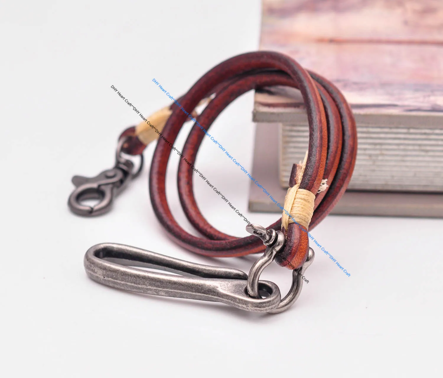 30" Retro Brown Handmade Long Punk Biker Motocycle Trucker 7*5mm Thick Plain Leather Keychain Jean Wallet Chain With Brass Hook